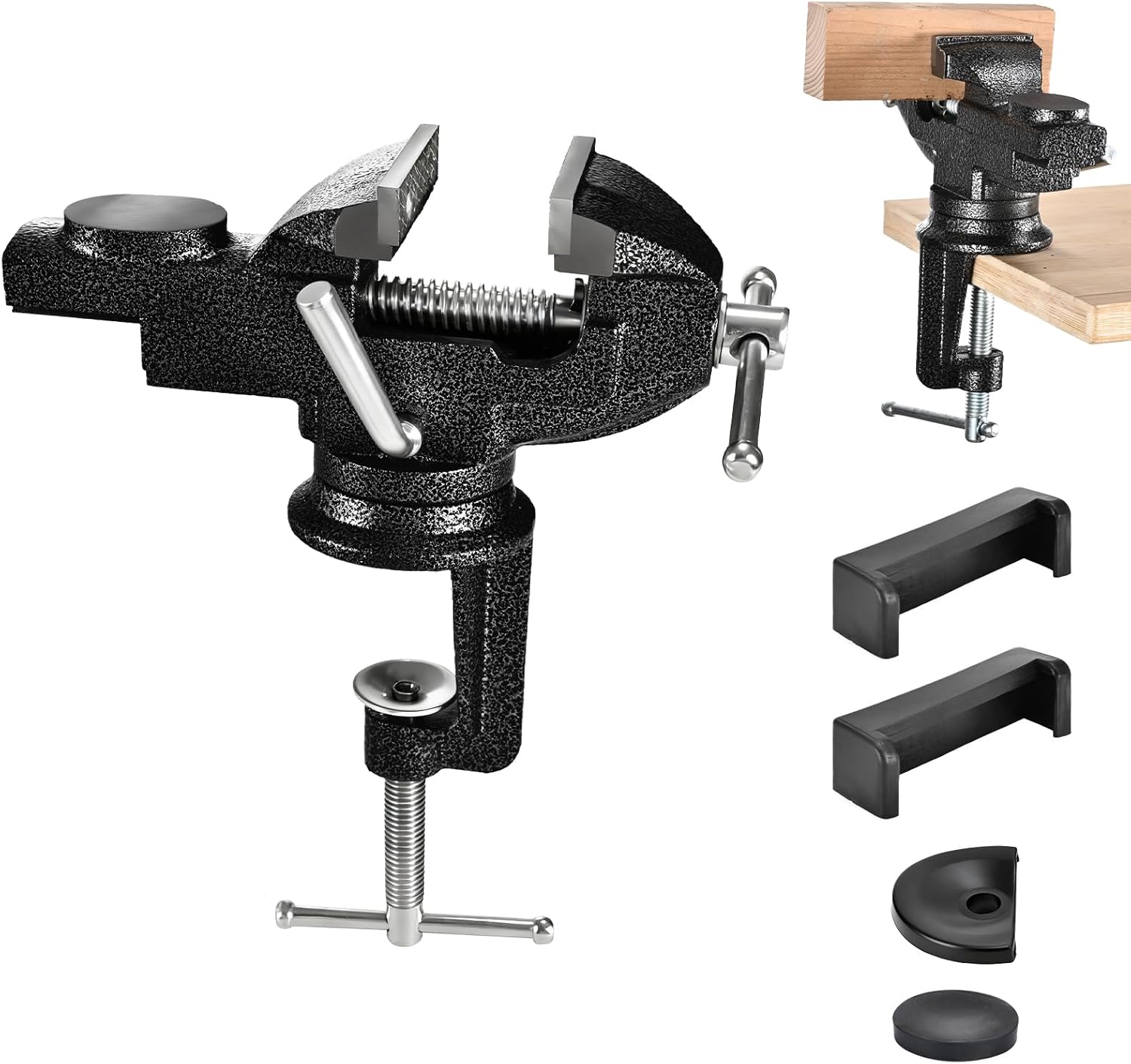 wiselifetech 3.2 Inch Heavy Duty Bench Vise with 360° Swivel Base - Portable Table Vice Clamp for Woodworking, Metalworking & DIY