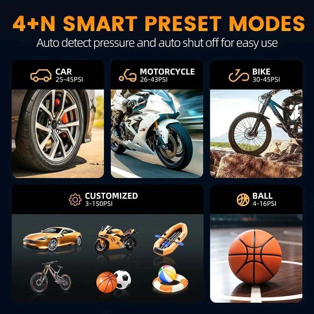 Przenośne kompresory powietrza Przenośna Pompka Do Opon Samochodowych Elektryczna Sprężarka Powietrza 150PSI Pompa Powietrza Do Motocykli Samochodowych Opony Rowerowe Kulki pompka do opon(C49-3)