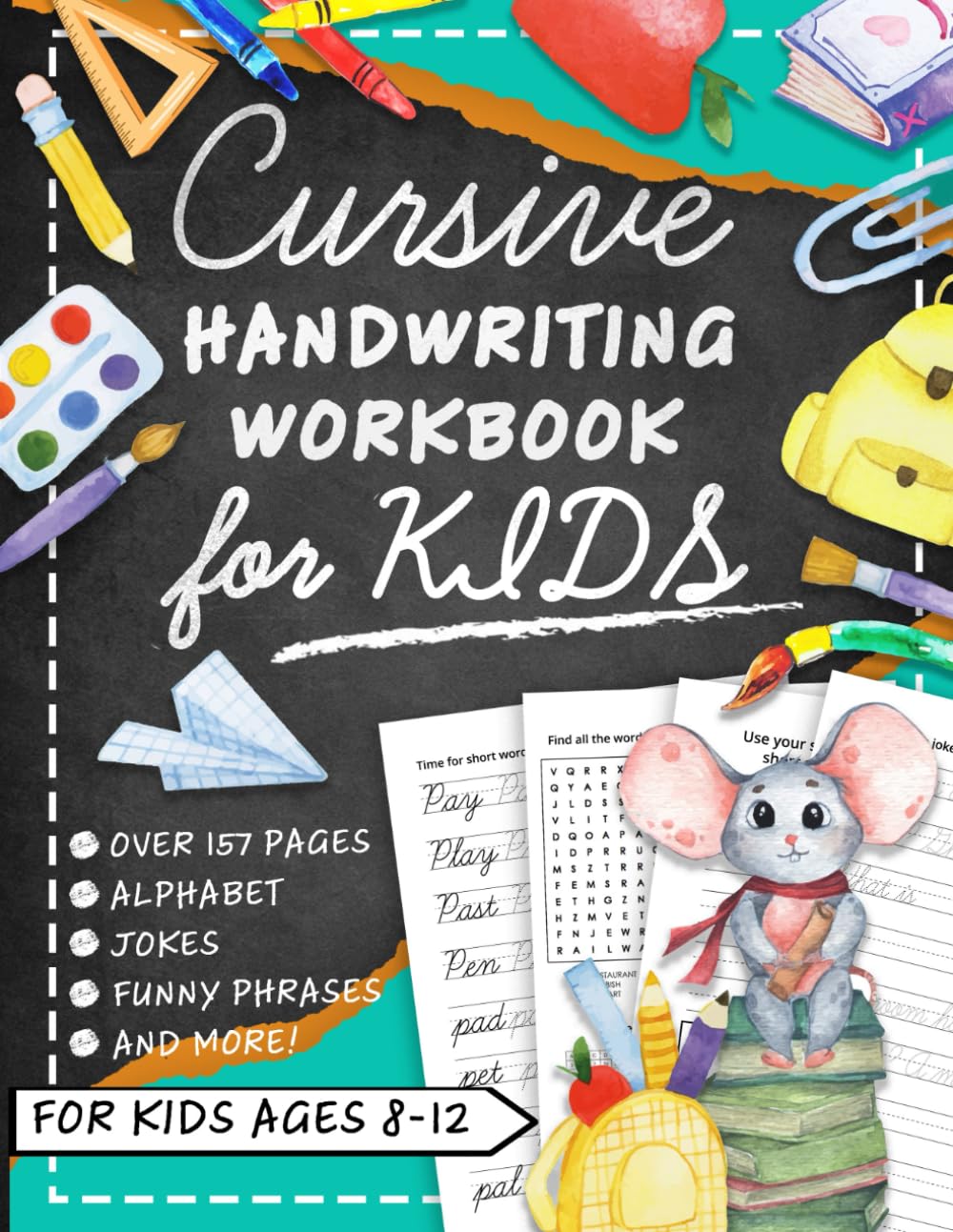Cursive Handwriting Workbook for Kids Ages 8-12 with Jokes & Riddles: Penmanship Practice Paper and Script Writing Book for Beginners