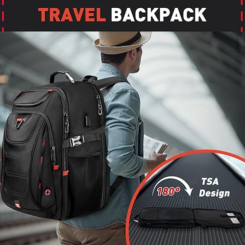 Miniatura 5 de Z-MGKISS Mochila de viaje extra grande de 55 L, mochila para laptop de 18.4 pulgadas para hombres, resistente al agua, aprobada por la TSA, bolsa de