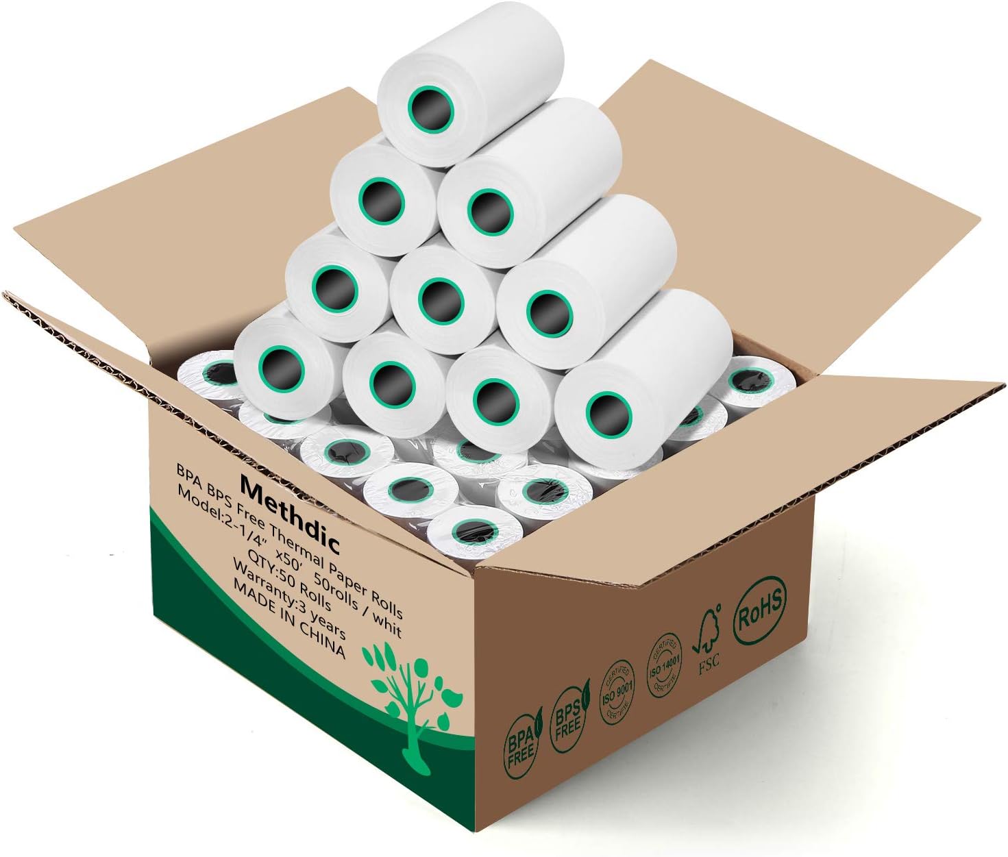 Methdic 2 1 4 x 50' Thermal Paper 50 Pack,BPA BPS Free Credit Card Paper Rolls Thermal