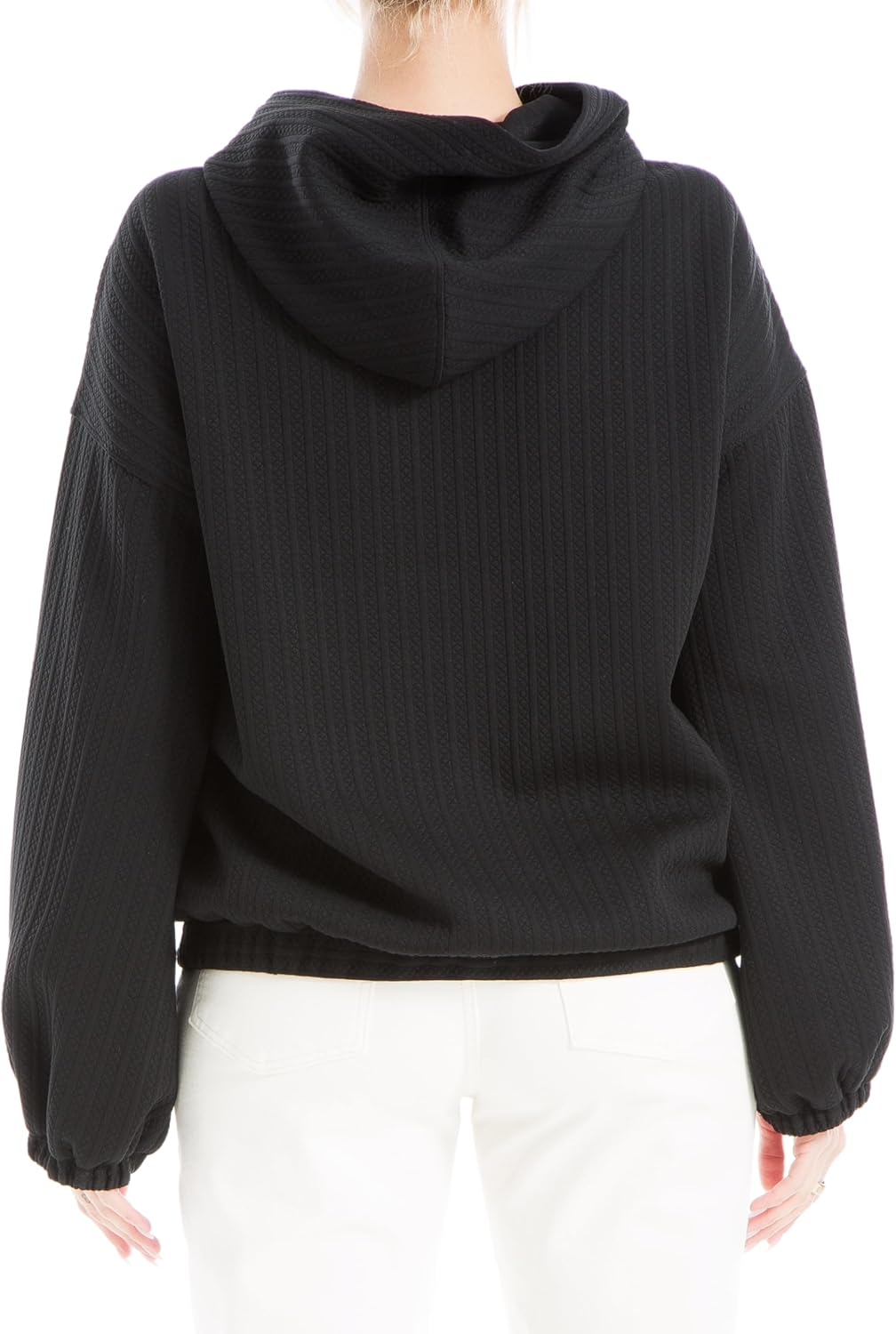 Max Studio Women's Textured Hooded Pullover, Black, X-Large - Image 3
