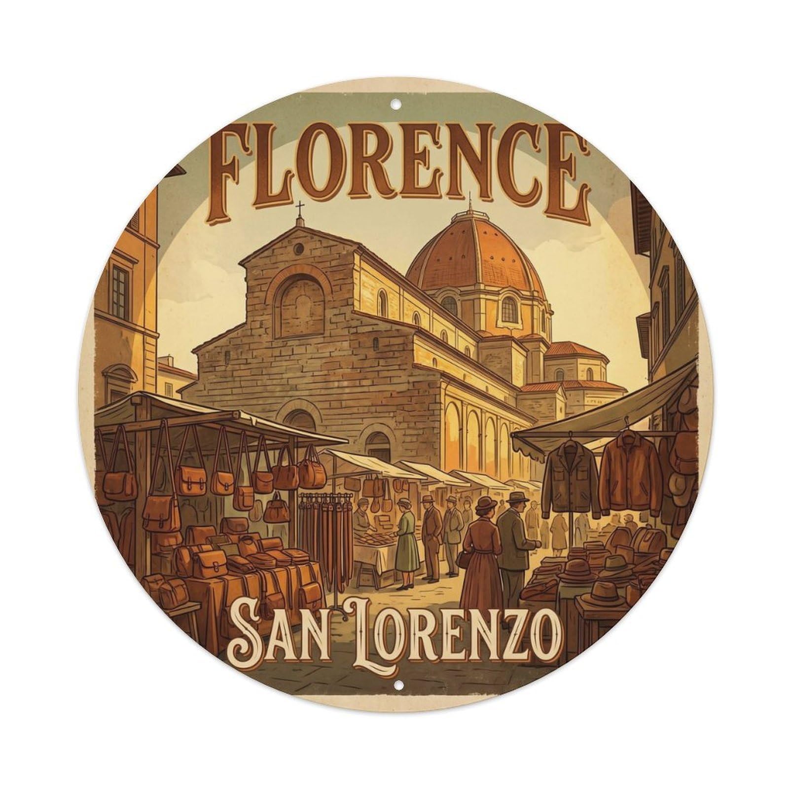Olhnbad Style Florence Cuisine San Lorenzo Leather Market Travel Metal Tin Sign