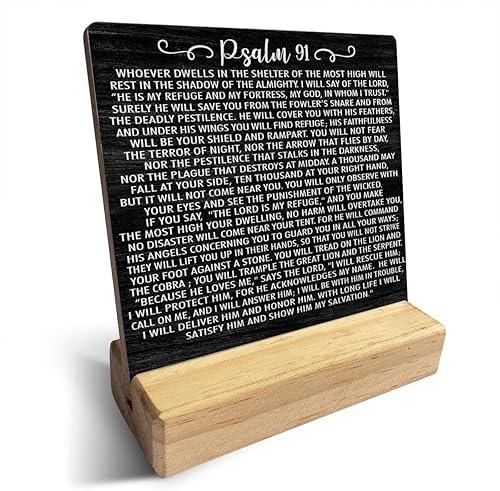 Letrero de madera con versículo bíblico con texto en inglés "Country Whoever Dwells in the Shelter", decoración rústica de escritorio de Salmo 91