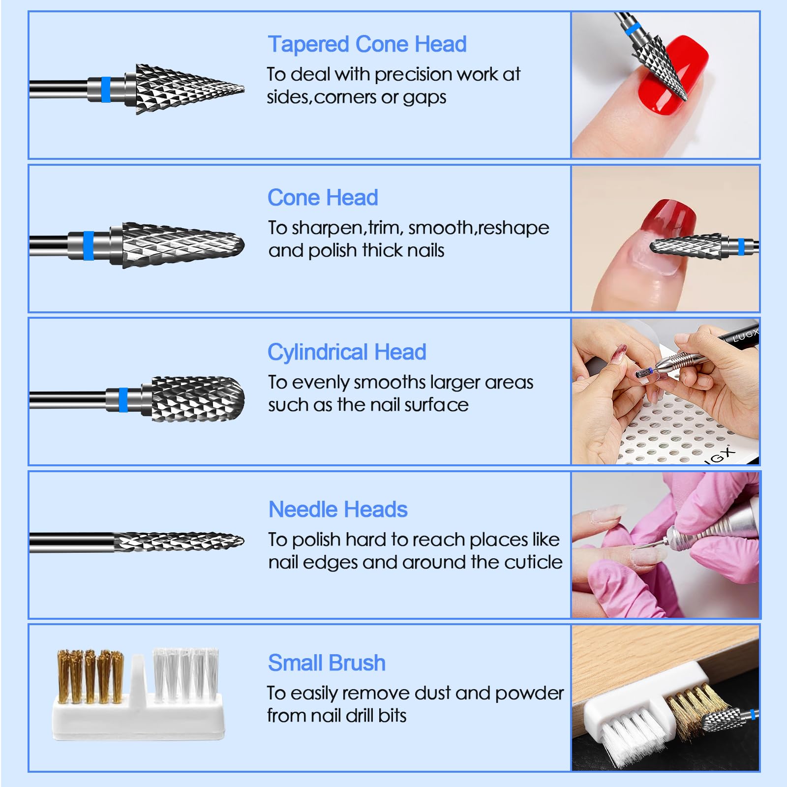 4 punte per fresa per unghie, 2,35 mm, universali, per manicure, pedicure, tagliaunghie, per rimuovere le unghie in gel, per cuticole
