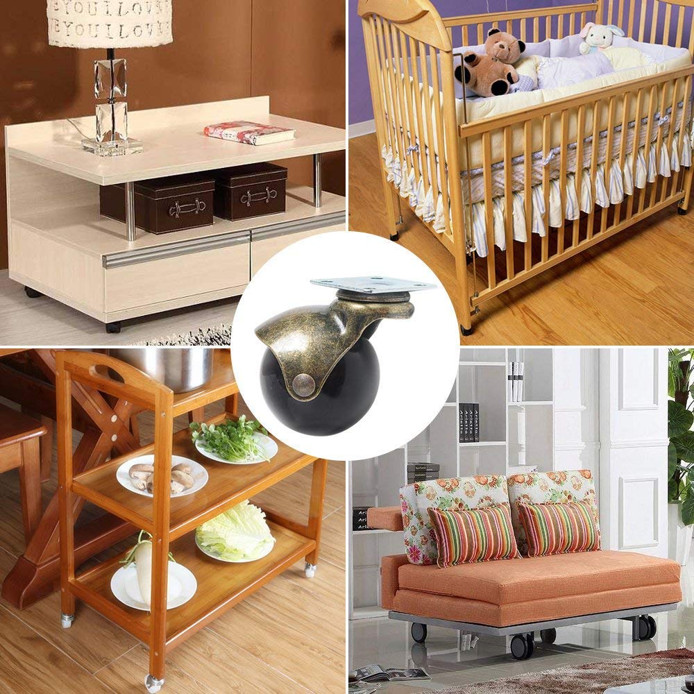 Kit 4 Ruote Girevoli A Sfera Con Freno - 50 Mm, In Metallo E Poliuretano - Per Sedie, Divani, Mobili - Carico Max 300 Kg - 4