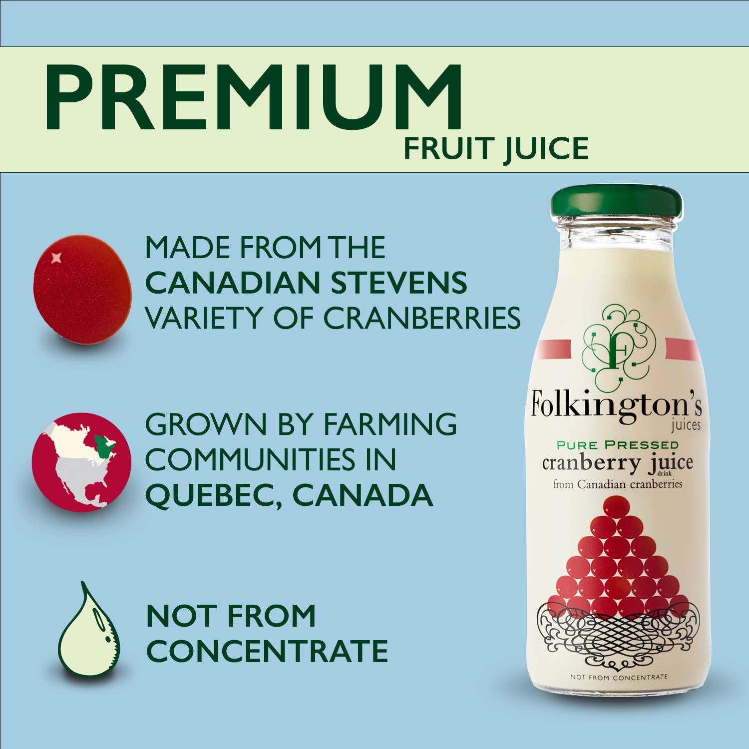Folkingtons Cranberry Juice - Pack Size = 12x250ml