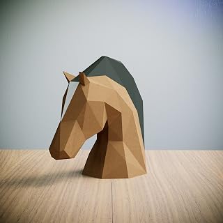 Yona DIY Horse Head Papercraft kit, Abstract Low Poly Animal DIY kits, Home decor, kids crafts kits, Gift, origami 3D, paper trophy,3D Puzzle, Paper sculpture, Papercraft set for adults