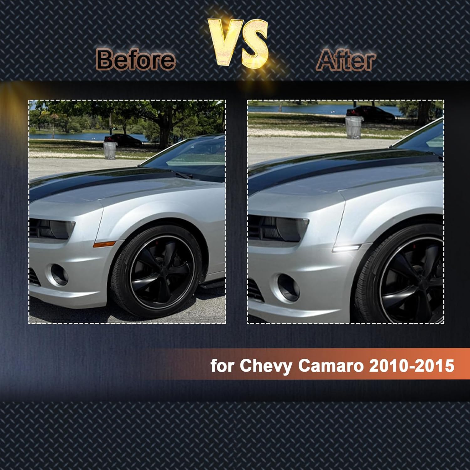 LED Front&Rear Fender LED Side Marker Lights Kit for Chevy Camaro 2010-2015, 5th Gen Camaro, Replacement,Smoked Lens Side Bumper Marker Lamps,4pcs (White)