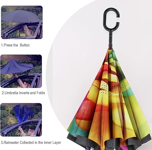 Vista 112 de SIEPASA Paraguas invertido invertido de 49/56 pulgadas, doble toldo extra grande, ventilado, resistente al viento, impermeable, paraguas de golf