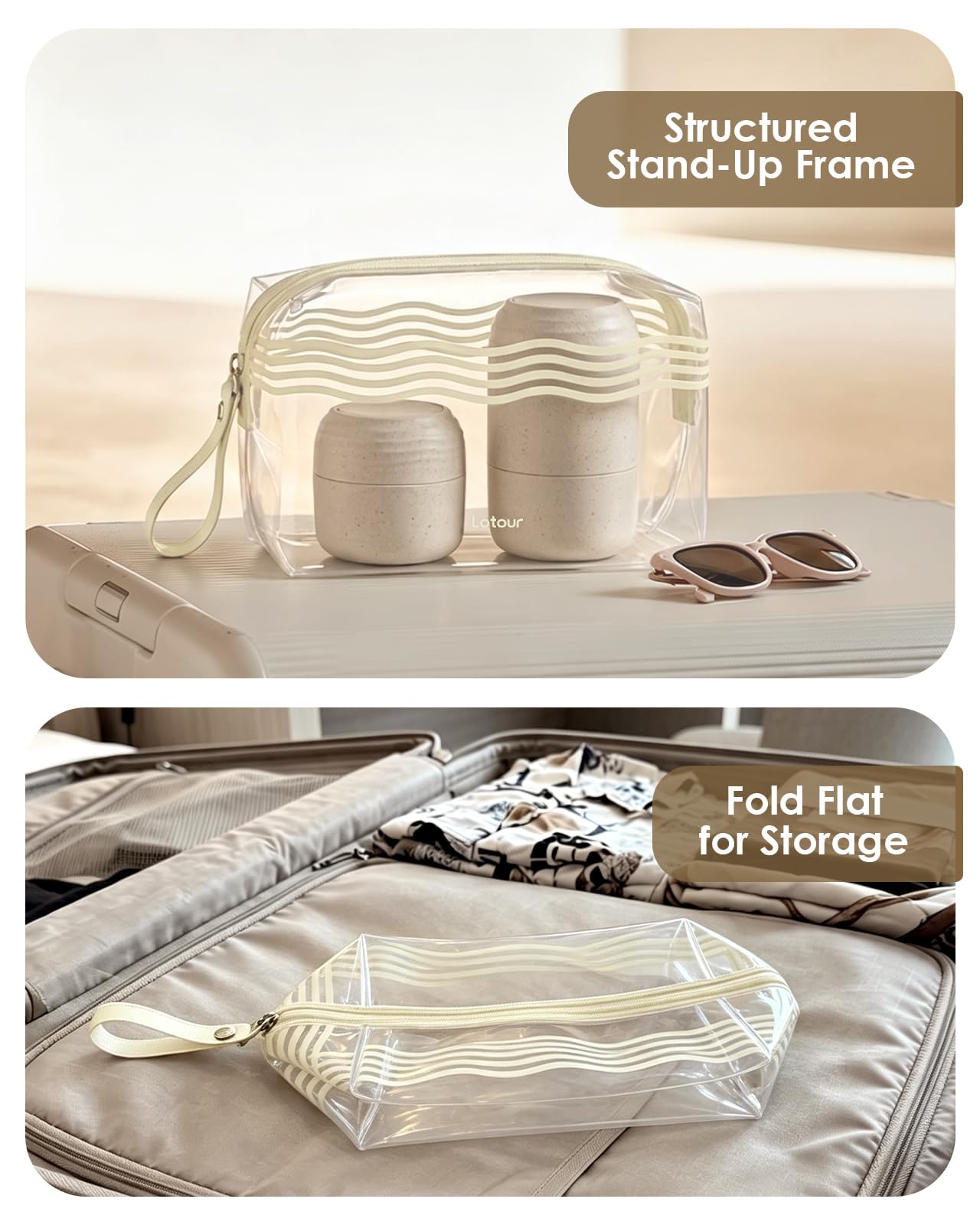 Lotour Neceser de viaje transparente compatible con la TSA, plegable, a | Cumple con la TSA, material de TPU plegable a prueba de fugas, transparente visible, apto para viajes