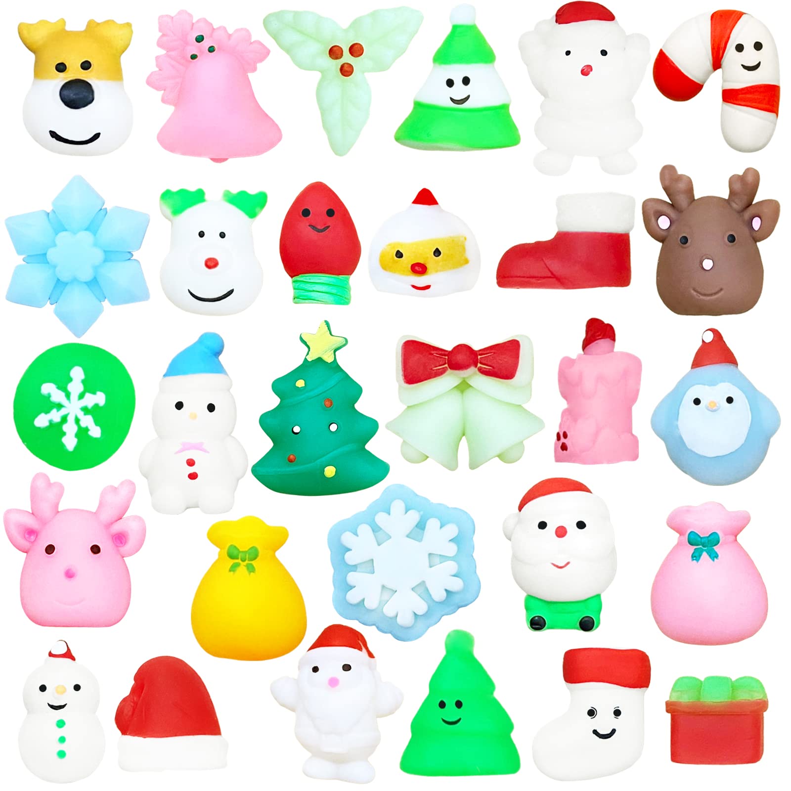 Gddochn 30 Pcs Christmas Mochi Squeeze Toys,Mini Kawaii Squeeze Toy,Stress Reliever Anxiety Packs for Stress Relief,Kids Party Favors,Christmas Miniatures,Goody Bags Filler Gifts,Birthday