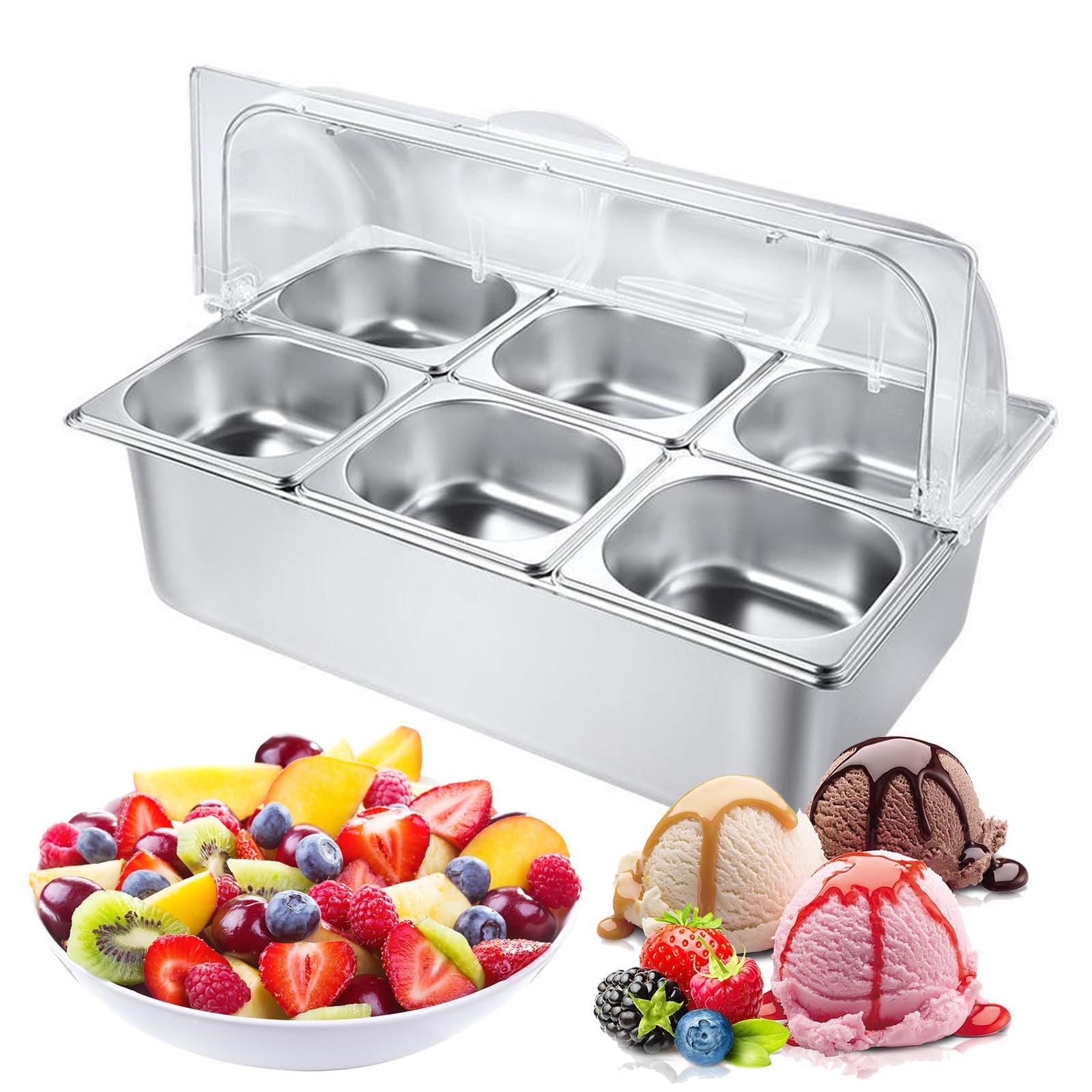 6 Pan Countertop Food Display Container Stainless Steel Buffet Dispenser