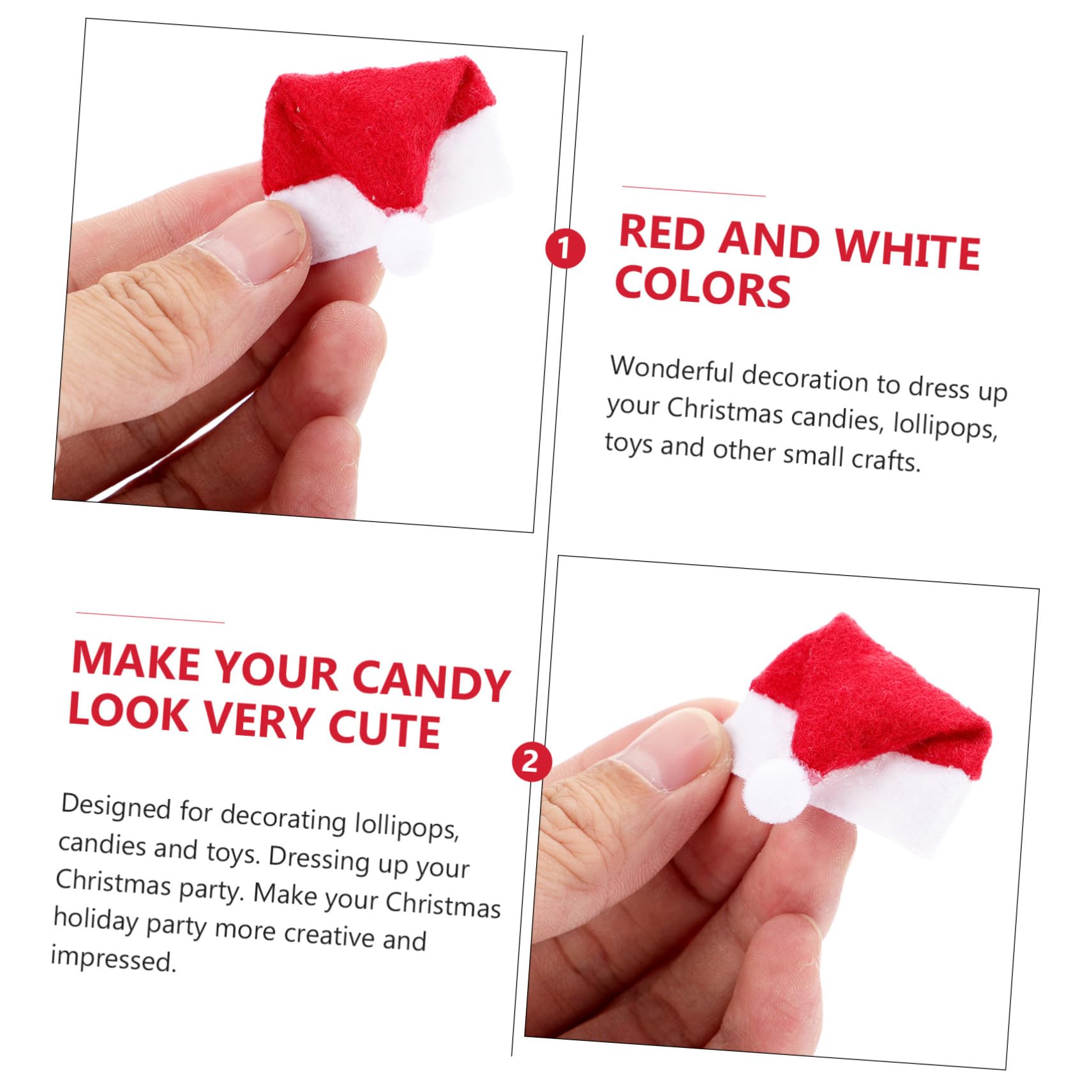 24pièces Lot de Mini Bonnets De Noël Rouges Et Blancs pour Sucettes Décors Festive Réutilisables pour Friandises Et Jouets