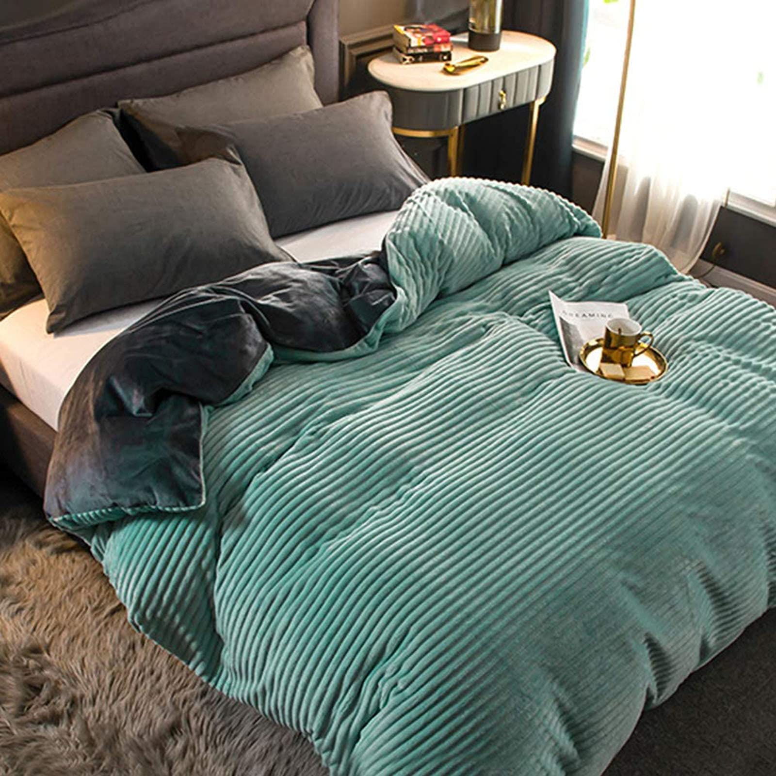 Housse de couette en velours côtelé chic et épais pour un lit double élégant