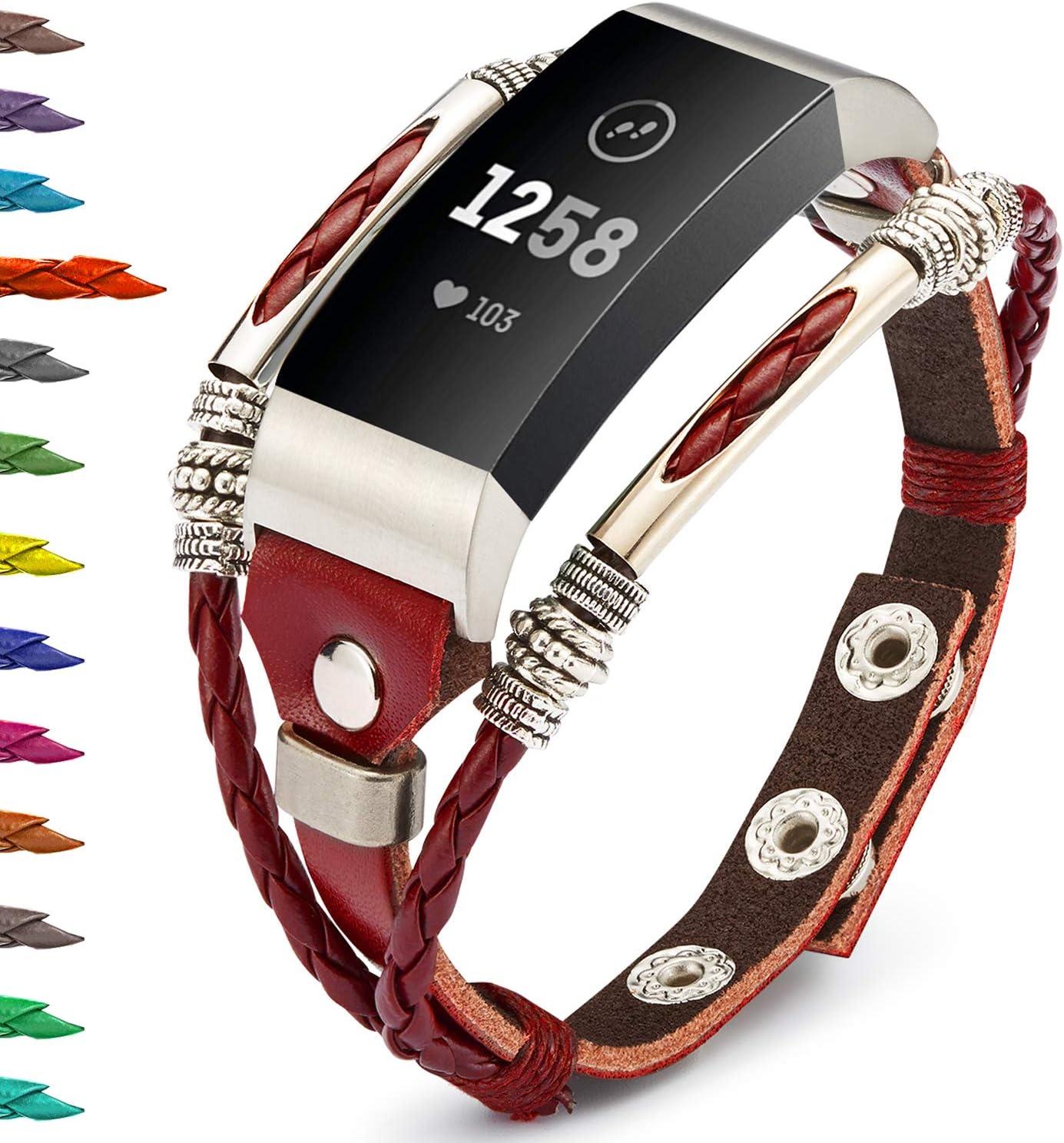 Compatible with Fitbit Charge 4/ Charge 3/SE Bands for Women, Marval.P Handmade Leather Band, Replacement Unique Bracelet Strap, Wristbands with Adjustable Size, Fashion Wrist Band Straps Lover