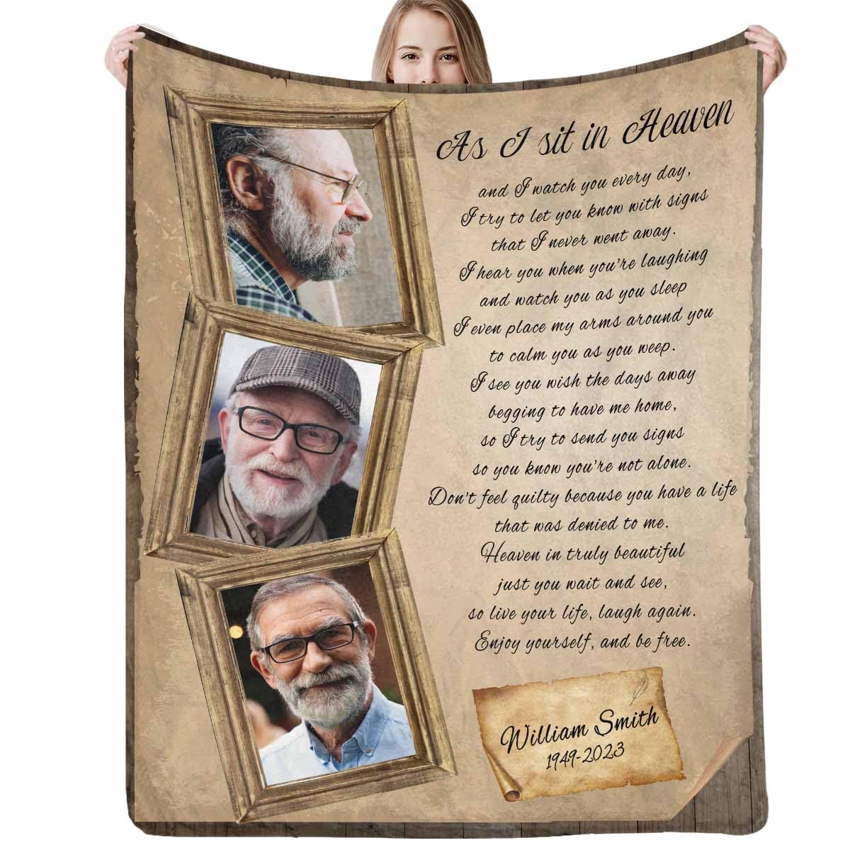 Artsadd Personalized Memorial Blanket in Loving Memory of Mom Dad Father Grandma Grandpa Nana Custom Blanket with Photo Name Memory Sympathy