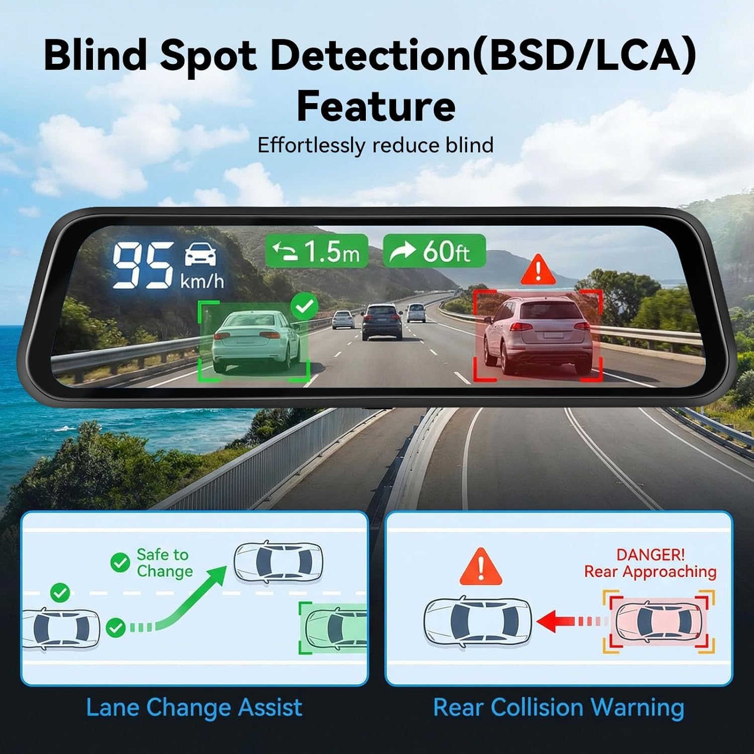 SIXTOP 3 Channel Mirror Dash Cam 2K+Inside 1080P+Rear 1080P Triple Rear View Mirror Cameras for Car 9.66”IPS Touch Screen Night Vision WiFi G-Sensor BSD Loop Record Reverse Assist Parking Monitoring