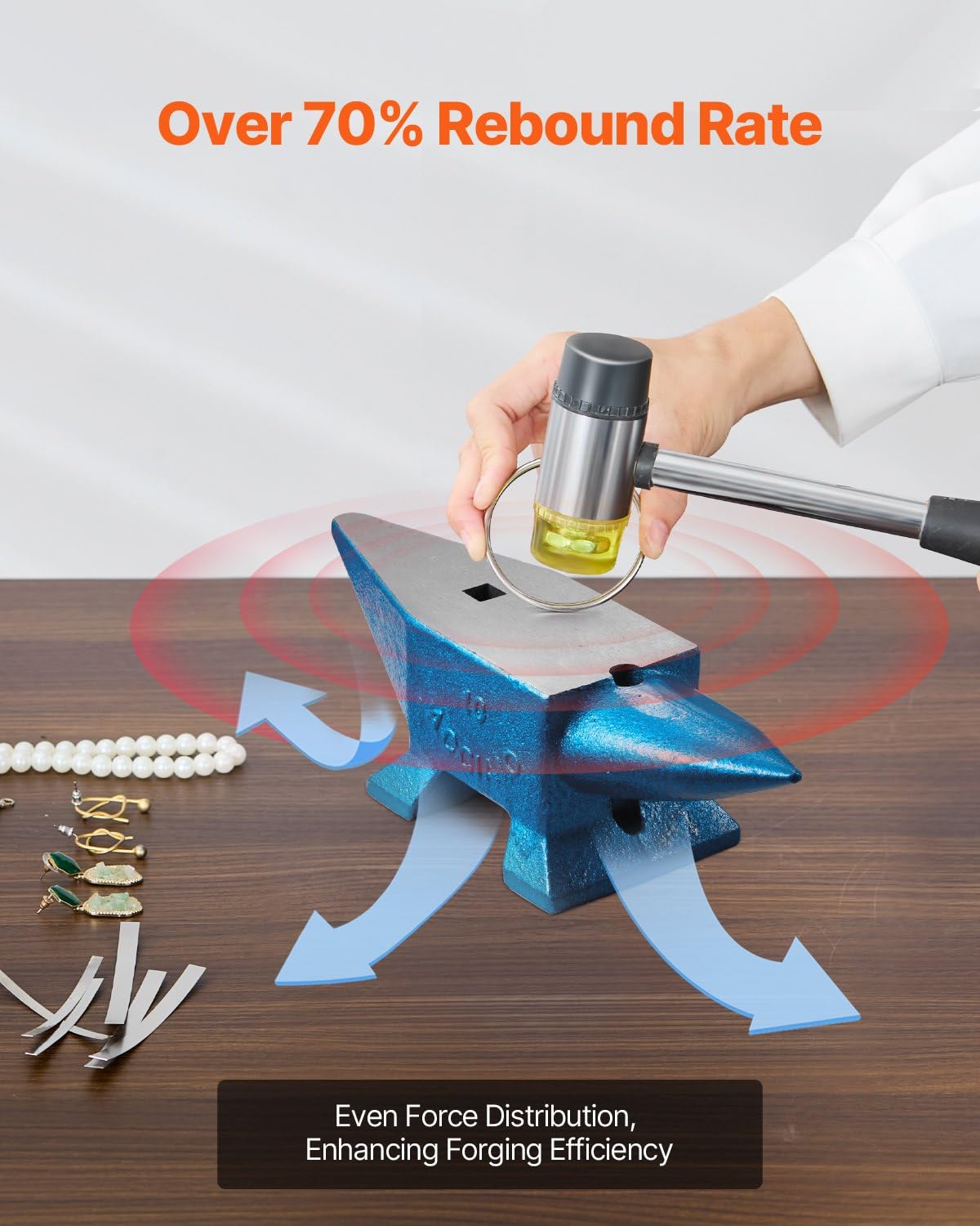 10 kg Stahlamboss mit rundem & quadratischem Loch, hartgeschmiedet, 50 HRC, 345 x 115 x 100 mm, robustes Metallschmiedewerkzeug für Schmiede Juweliere
