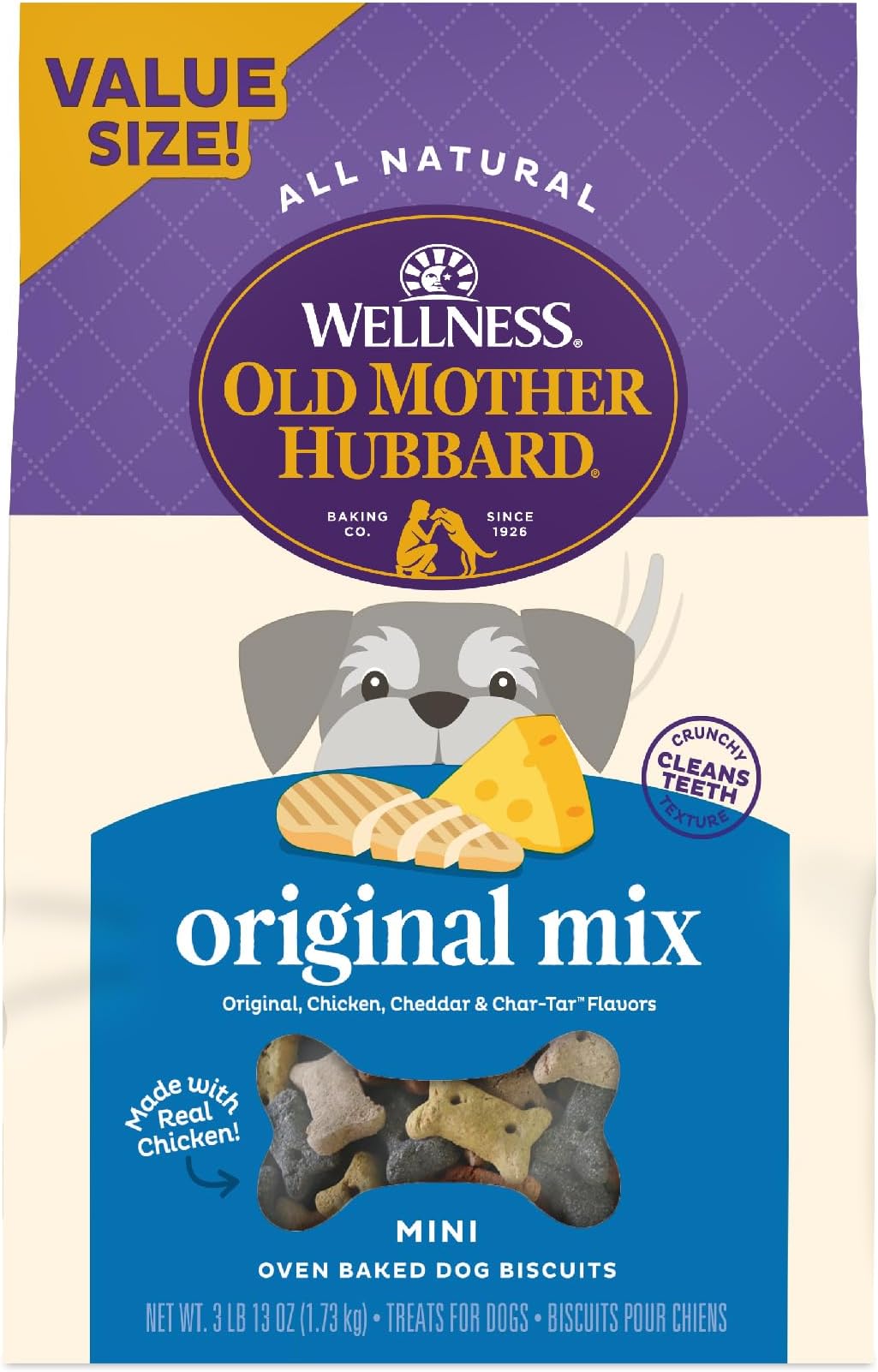 Old Mother Hubbard Classic Crunchy Natural Dog Treats, Original Assortment Mini Biscuits, 3.8 (3 Lb 13Oz)-Pound Bag