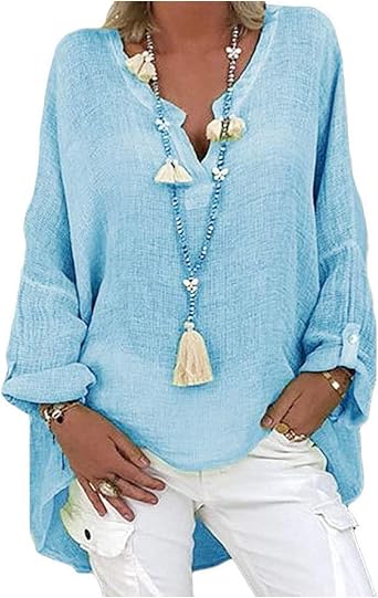 Womens Summer Tops Oversized Long Sleeve Shirts Lightwghit Cotton Linen Summer Vacation Beach Blouses Clother