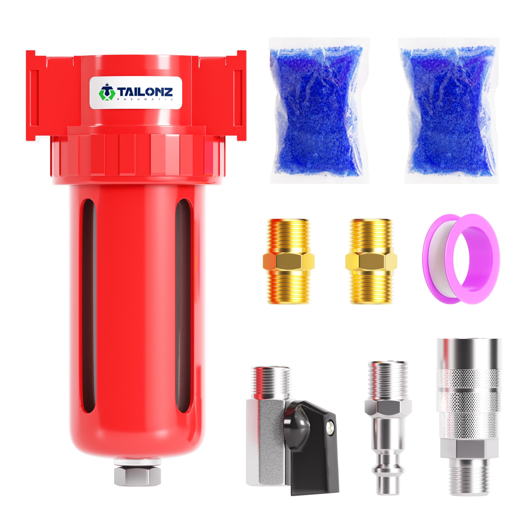 TAILONZ NEUMATIC 0-150PSI Secador de aire de aleación de aluminio NPT de 1/4 pulgadas, secador de aire compresor, separador de vapor de agua, tazón de polietileno