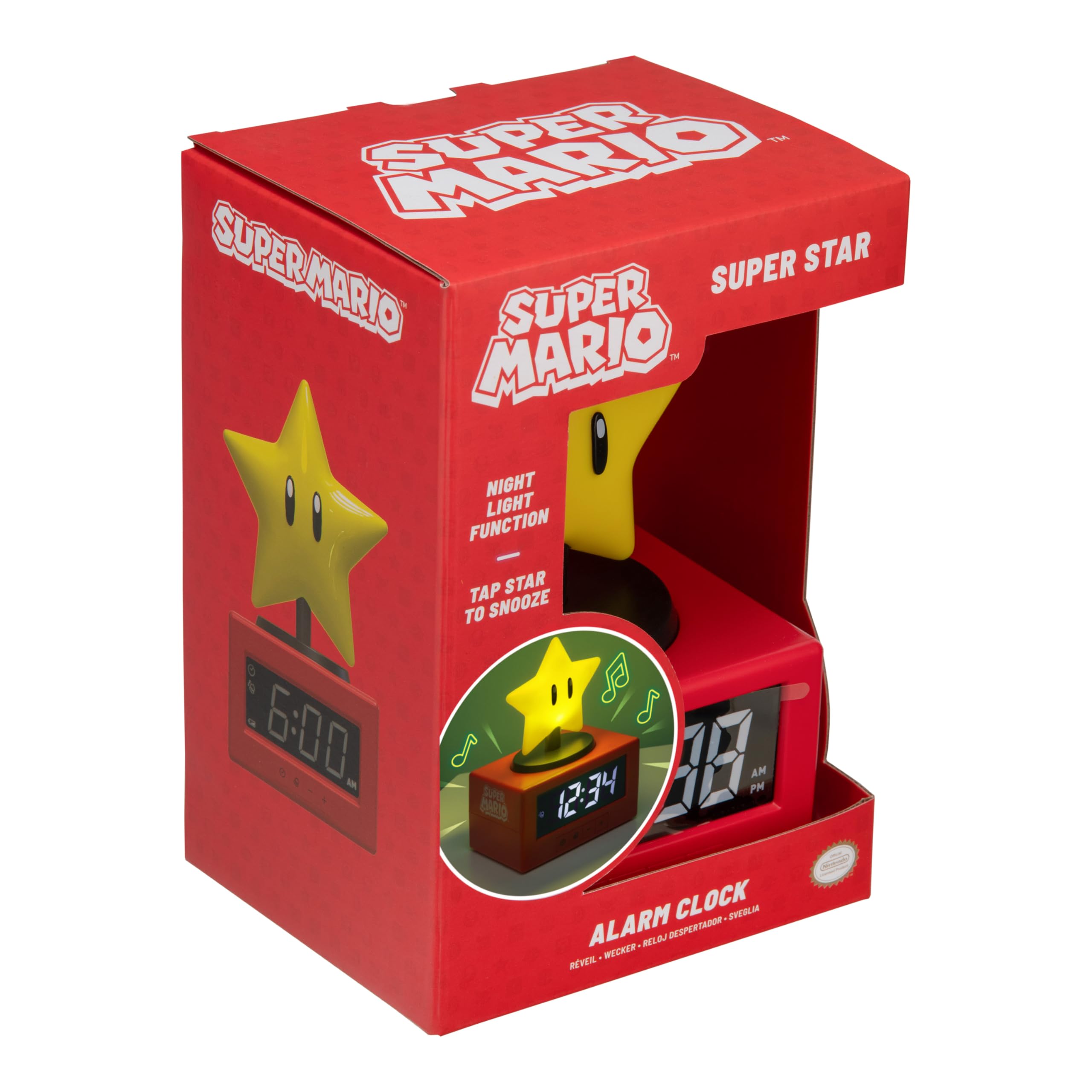 Paladone Nintendo® Super Star Icon Wecker und Nachtlicht, 15 cm, batteriebetrieben, offizielles Lizenzprodukt