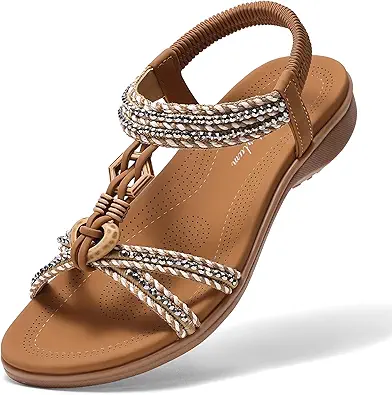 Littleplum Womens Sandals Arch Support Summer Flat Slides Ankle Elastic Walking Shoes Braided Beach Dressy Sandals for Women