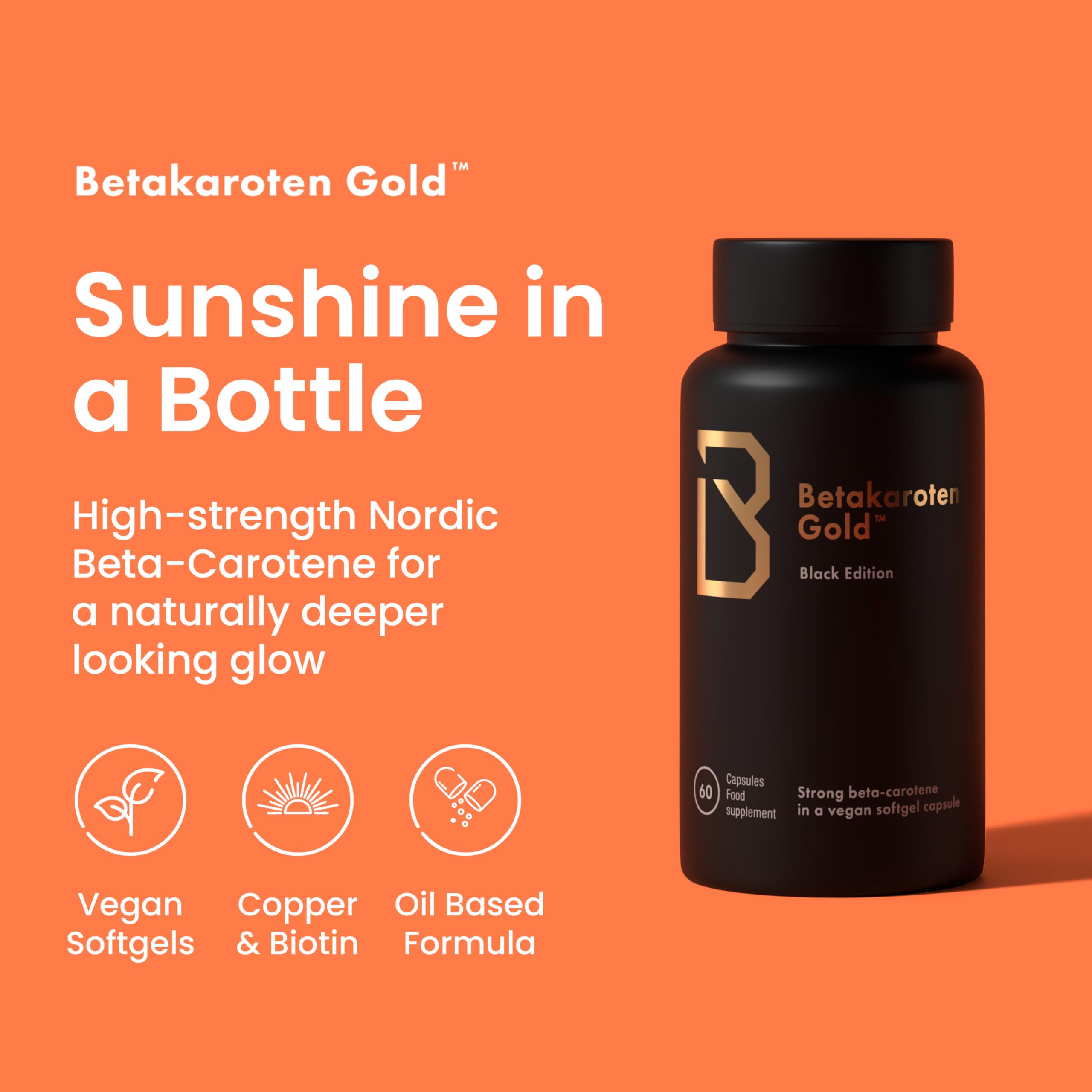 Betakaroten Gold® - Black Edition - Premium Nordic Quality - 60 Vegan Capsules