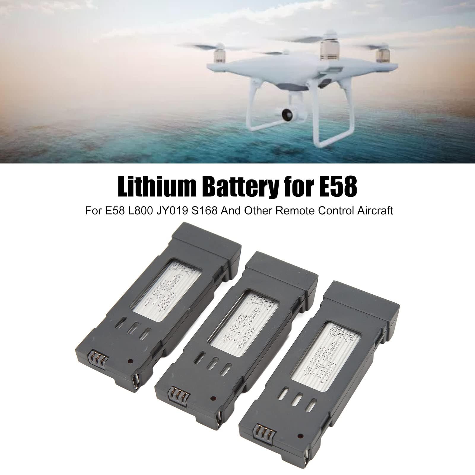 Batterie au Lithium pour Drone RC pour E58 L800 JY019 S168 et Autres Avions Télécommandés avec Câble de 3 en 1, Accessoires de Remplacement pour Quadricoptère Longue Durée