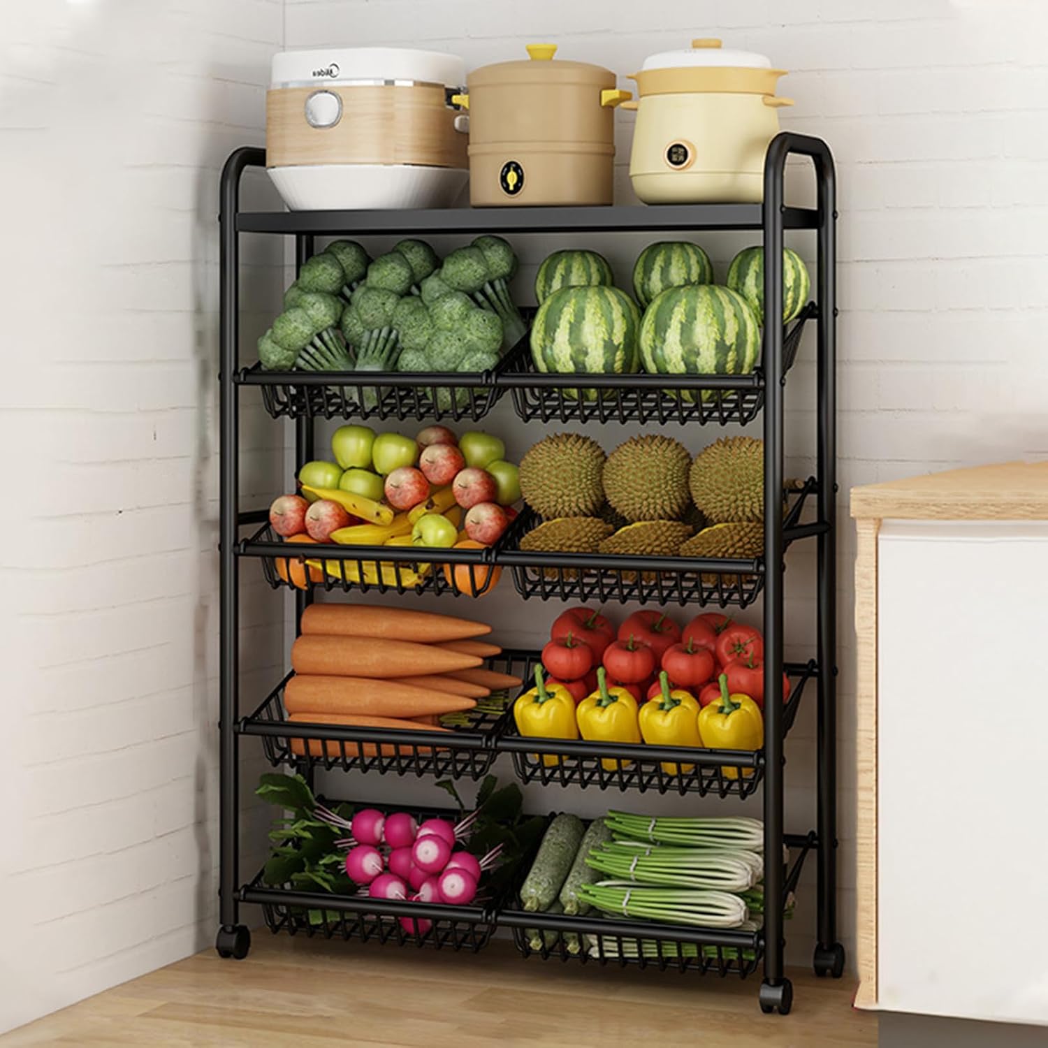 Rolling Utility Cart, 5-Tier Heavy Duty Meatl Kitchen Storage Shelves with Wheel and Handle for Bathroom, Living Room(70CM)