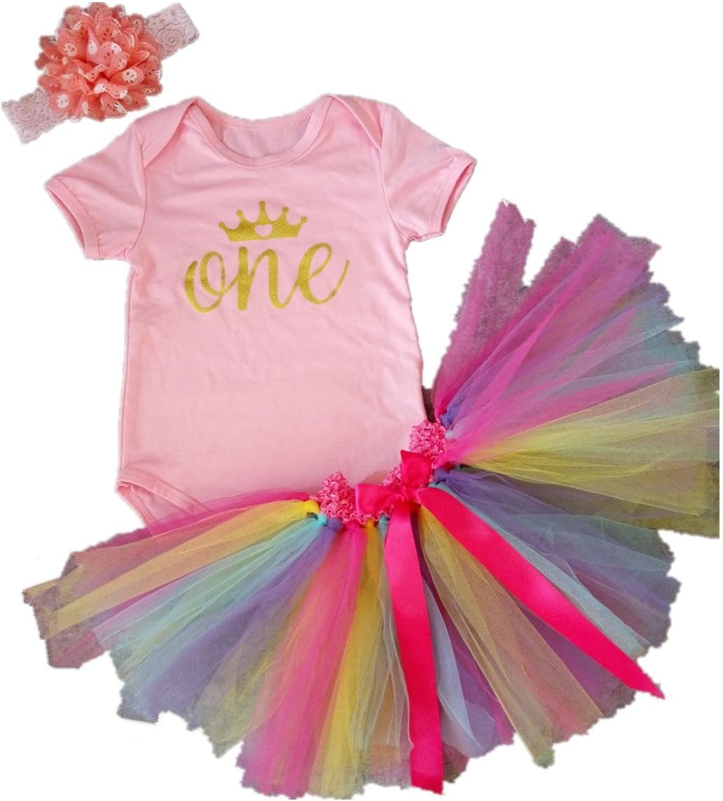 Baby Girls' 1st Birthday Tutu Skirt Onesie Infant Party Outfit 3PCs