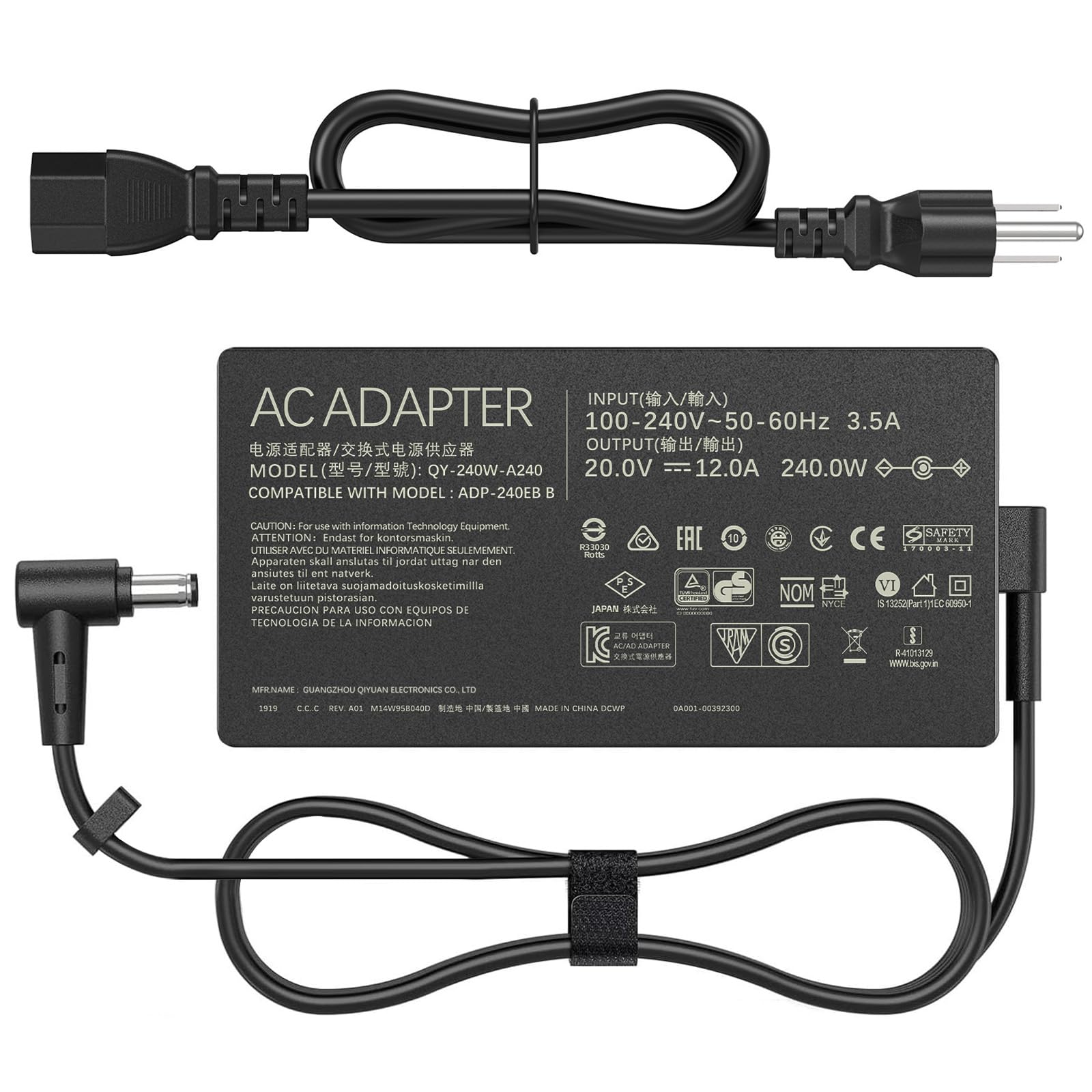 HHZ 240W 6.0*3.7mm Tip Laptop Charger Compatible with Asus ROG G17 G16 G15
