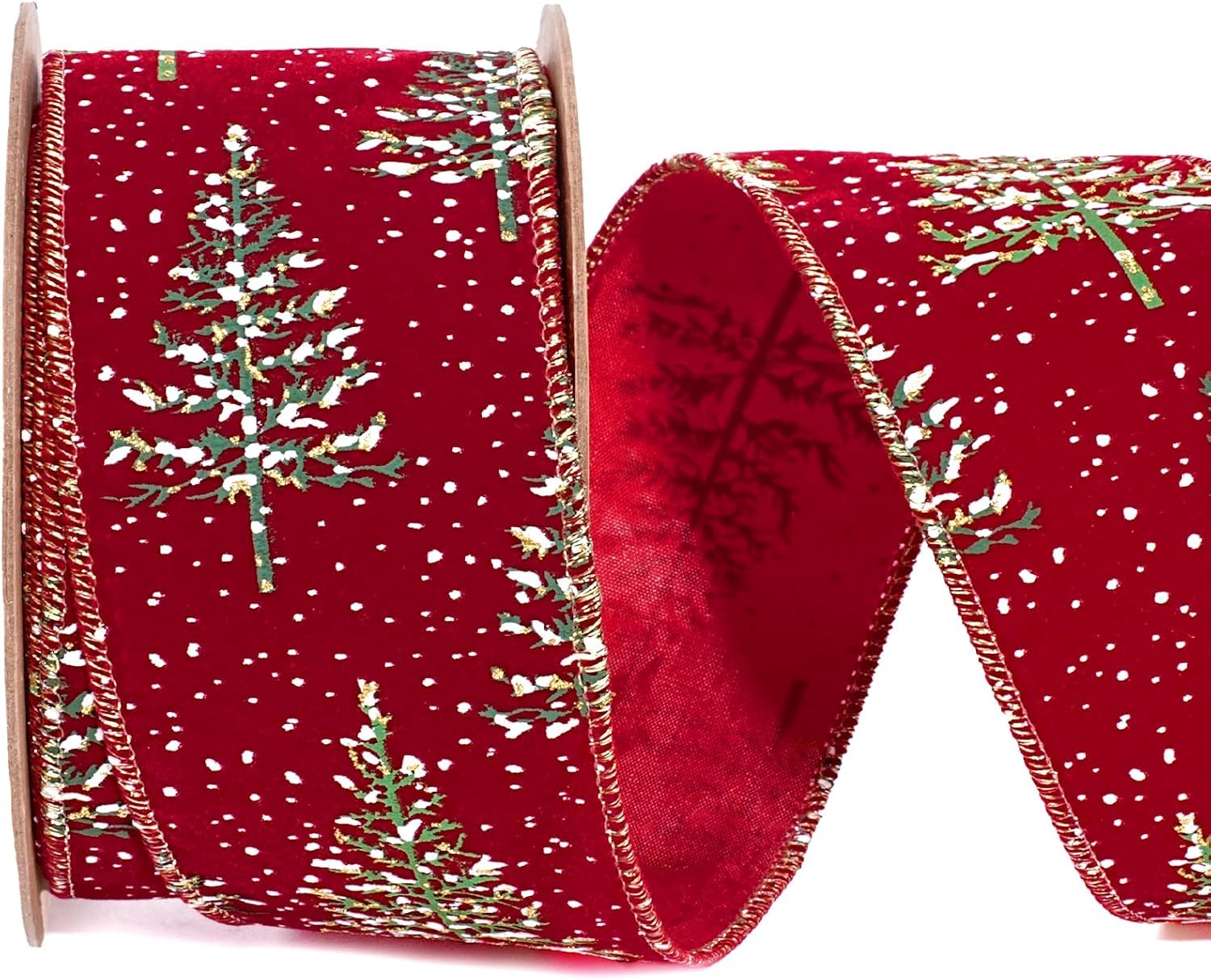 LaRibbons Nastro di velluto con filo metallico rosso e oro, retro dorato