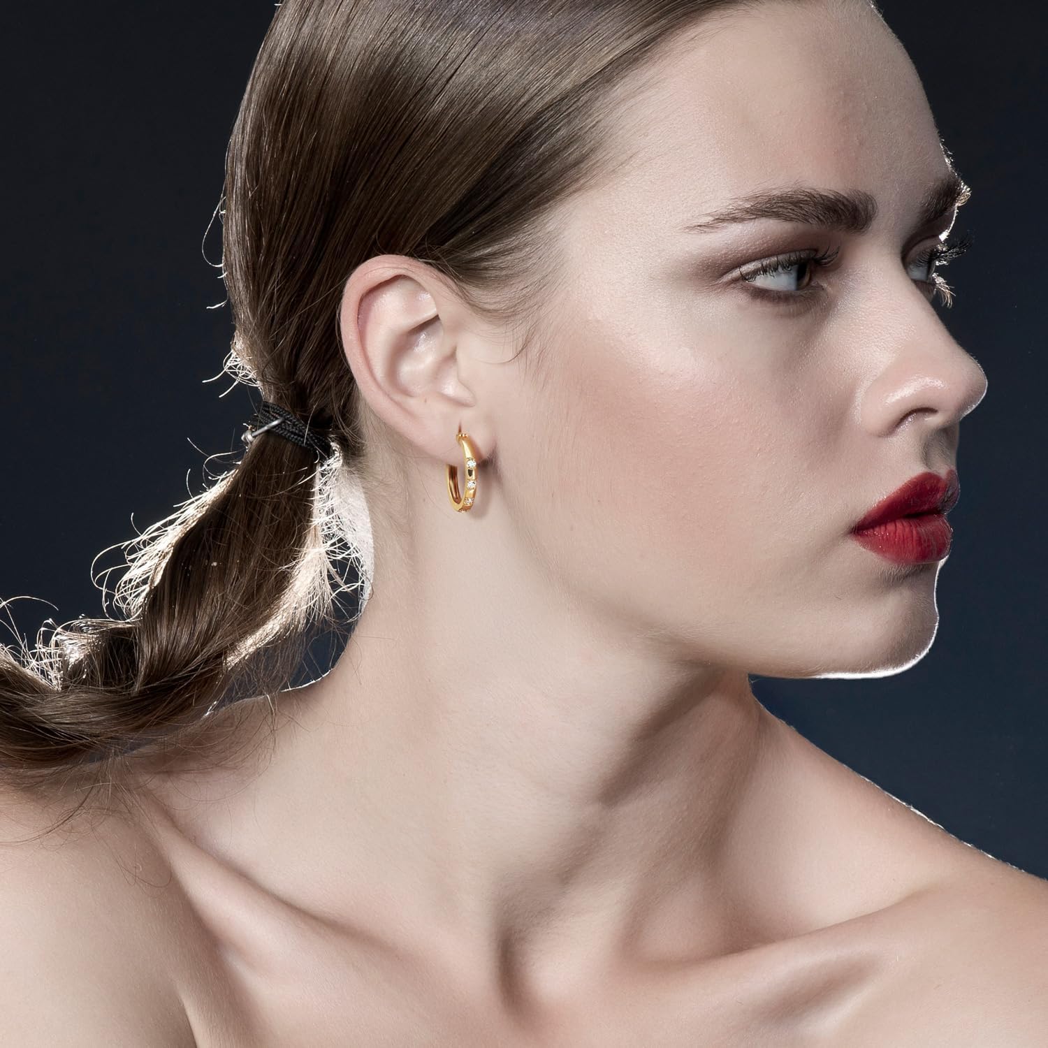 14K Gold Earrings for Women 14K Gold Hoop Earrings for Women CZ Hoop Earring for Womens Hoops Eight Front-Set Zircon Stones Hoops Earring for Womens 20/25mm