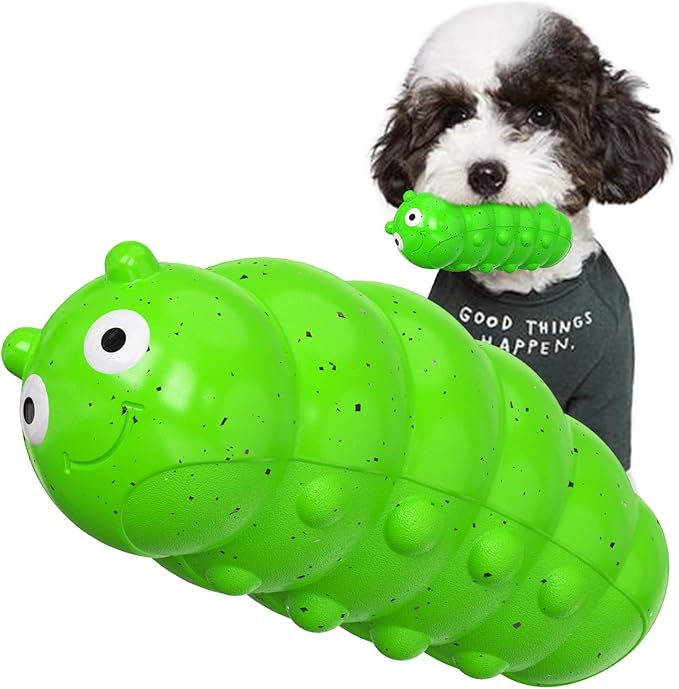 Large Size BouncyLarva Dog Squeak Toy for Medium/Large Aggressive Chewers Breed Dogs Durable Squeak Halloween Toys & Birthday Gift Green