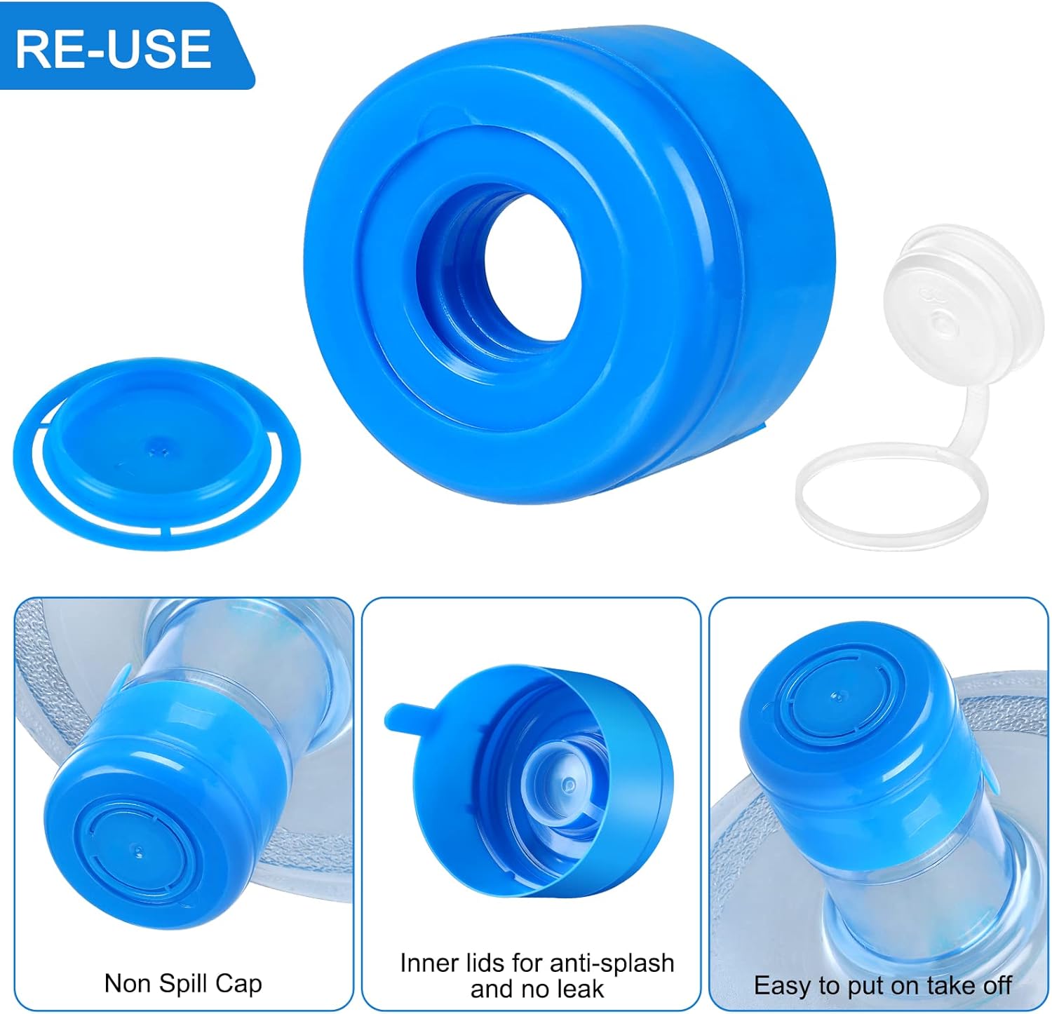 5 gallon Water Jug Cap,55mm Water Bottle Caps 5 Gallon Non Spill Caps with Water Bottle Handle for Screw Top Bottles (40Pack) : Industrial & Scientific
