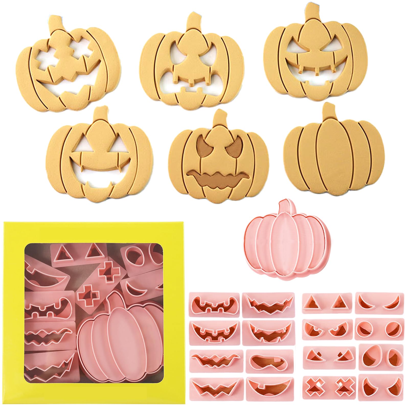 9 PCs Pumpkin Cookie Cutter Set Halloween Biscuit Cutters Plastic Cookie Cutters Cartoon Fun Biscuit Moulds for Party Supplies Decorations Baking