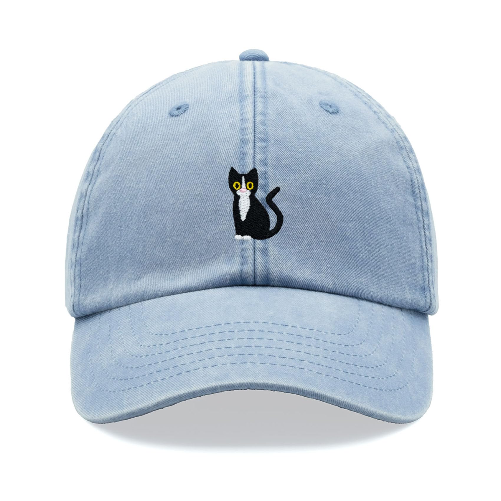 Cap Base Unisex Light Blue Black & White Tuxedo Cat Baseball Cap Vintage Washed Dad Hat Adjustable