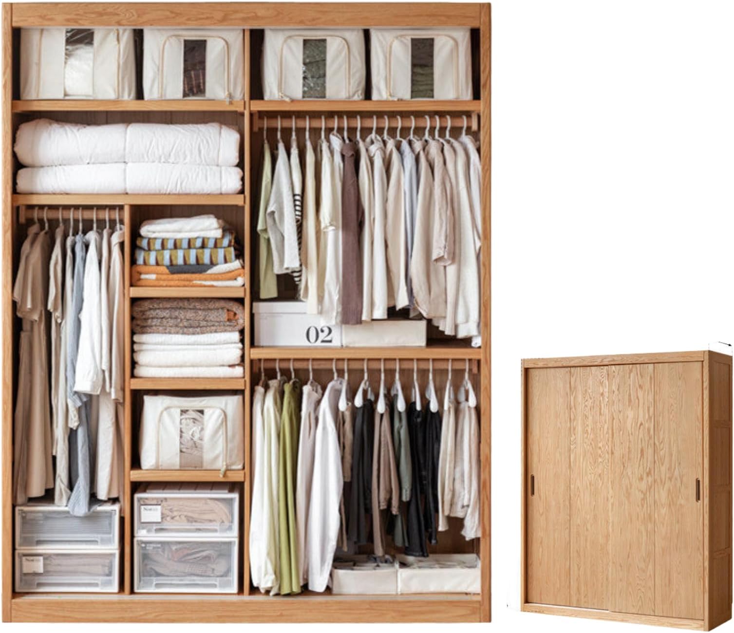 Oak Solid Wood Modern Wardrobe. 78.7x24.4x86.6 inch /200x62x220сm / Natural Wood Color/Wardrobe