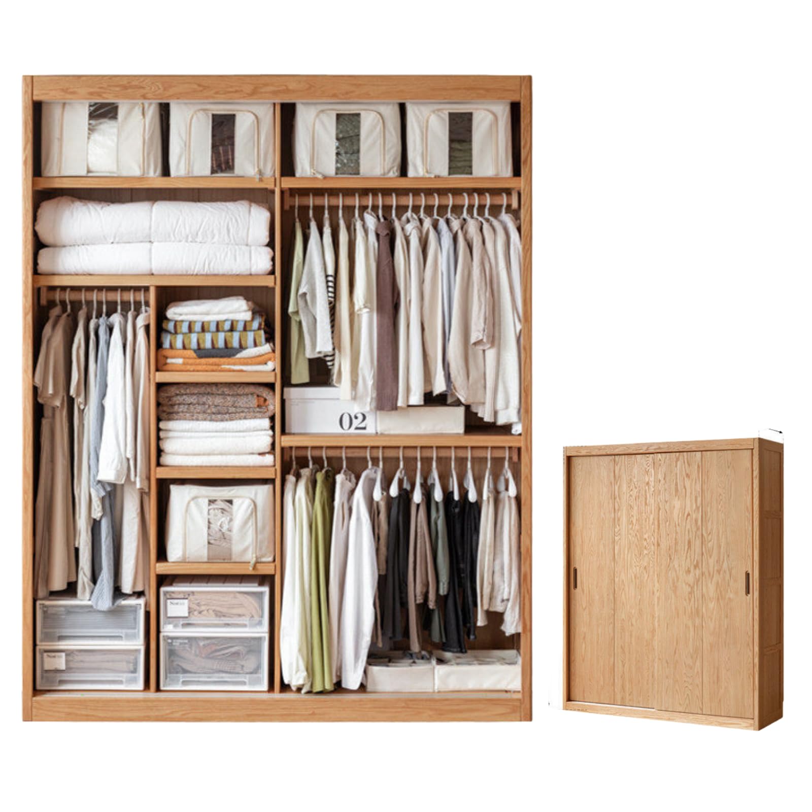Oak Solid Wood Modern Wardrobe. 78.7x24.4x86.6 inch /200x62x220сm / Natural Wood Color/Wardrobe