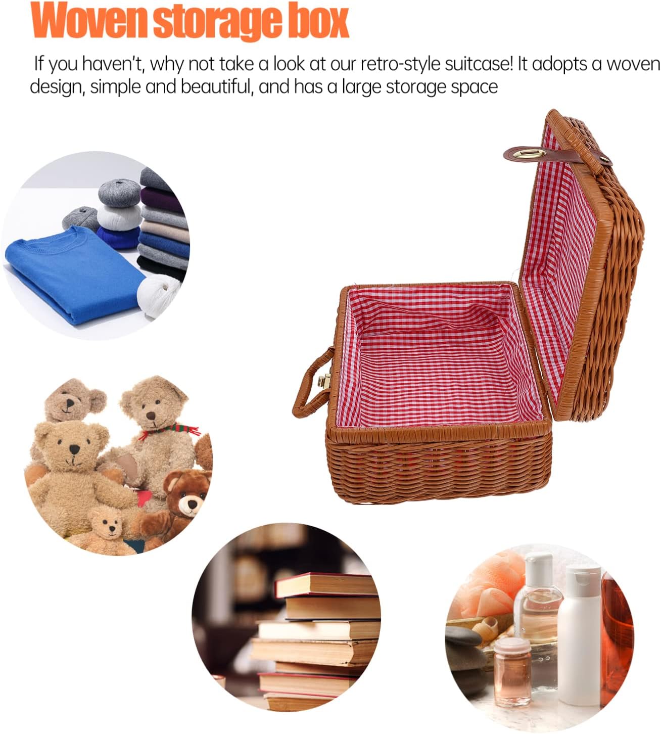 Retro Handwoven Suitcase Imitation Rattan Case Small Wicker Lined Easy-clean Storage Box Comfortable Handle