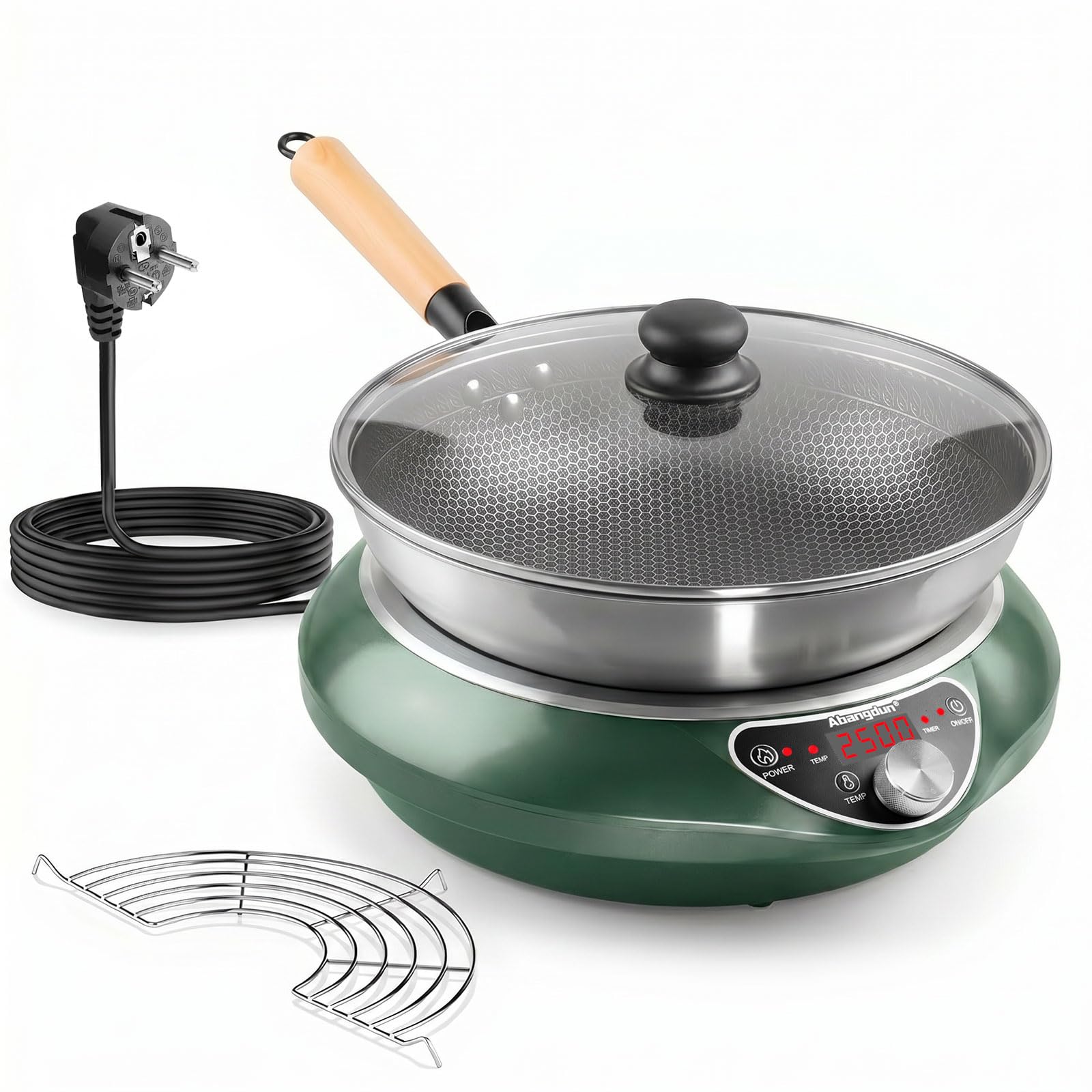 Induktionskochplatte mit Wok, 2500W Induktionskochfeld 1 Platte Kochplatte Induktion mit 16 Leistungsstufen, 200W-2500Watt,Temperaturbereich 80-240°C, LED Display, 18-Stunden-Timer, 190-275V
