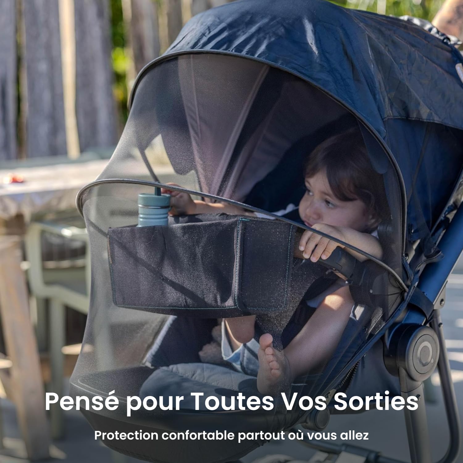 Habillage Pluie 3-en-1 Universel pour Poussette | Compatible poussettes, nacelles et sièges auto, Protection UPF 50+, Moustiquaire intégrée, 47% de matériaux recyclés