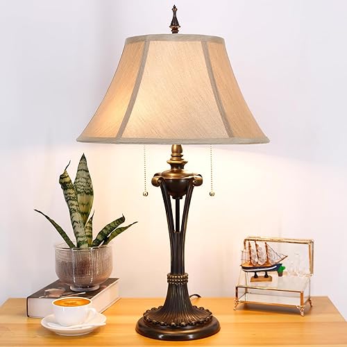 Miniatura 1 de Farmhouse Table Lamp Antique Resin Base Traditional Rustic Mid-Century Large Desk Lamp 27 Inch Tall for Living Room Office Bedroom