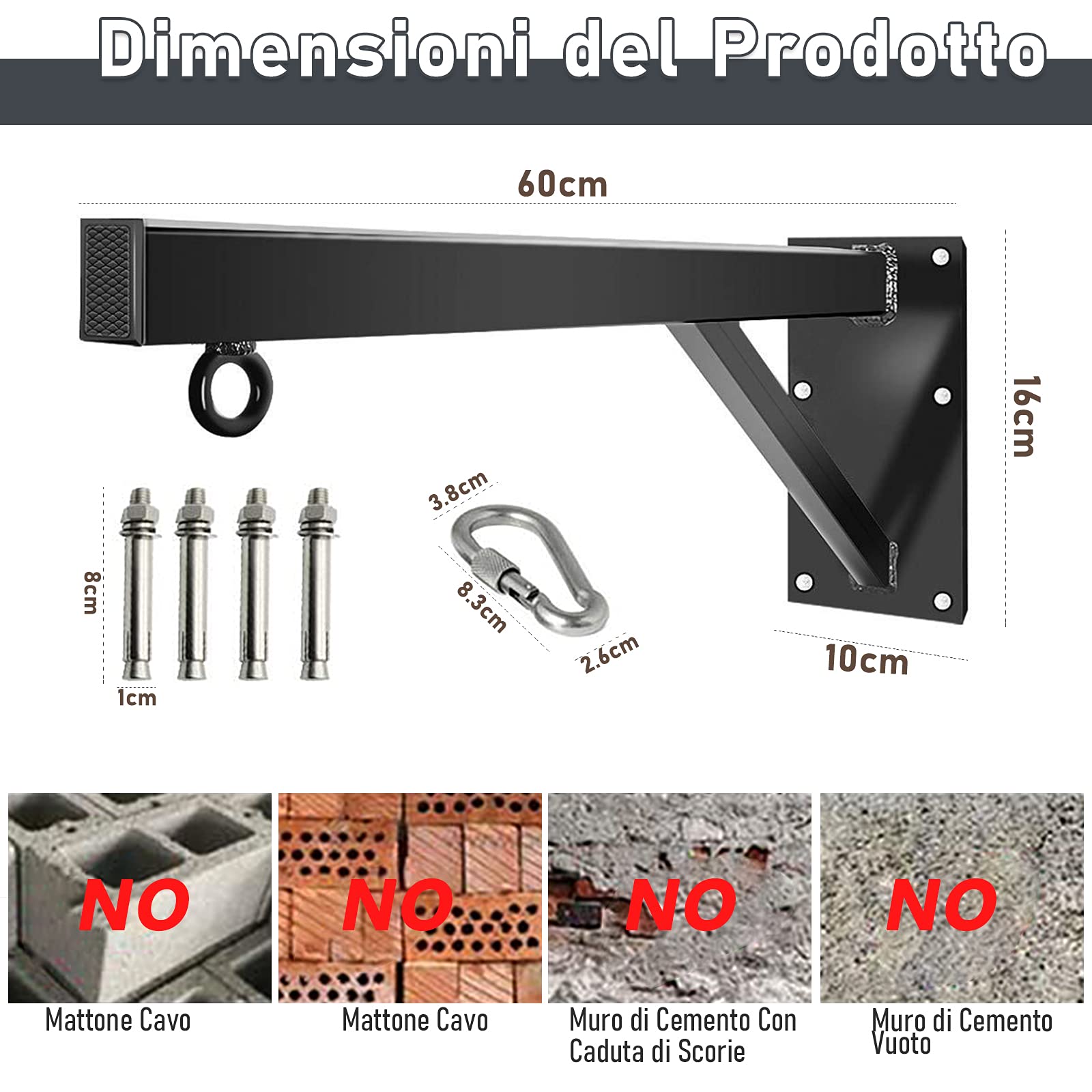 Appendiabiti Da Parete Girevole FITNESS MANIAC – Staffa Boxe Pesante, Regolabile, Professionale, Nero