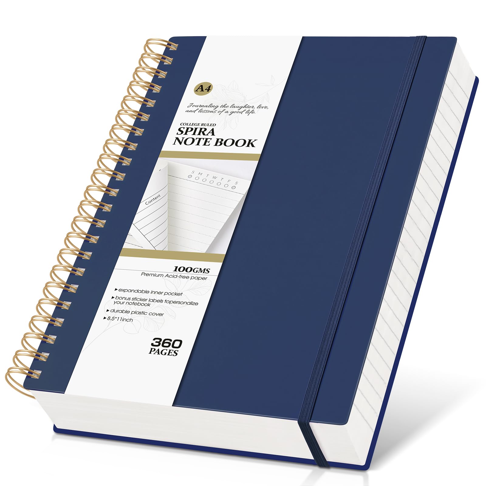 MUAHLIUB Spiralnotizbuch, College, liniert, 21,6 x 27,9 cm, 360 Seiten, liniert, dick, für Damen und Herren, A4, große Spiralnotizbücher mit 100 g/m² Papier, Spiral-Tagebuch für Schreibarbeiten