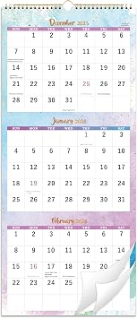 2026 Wall Calendar - 3 Month Wall Calendar Display Folded in a Month, Jan 2026 - Dec 2026, 11.25" x 26", 3 Month Calendar 2026 - Gold