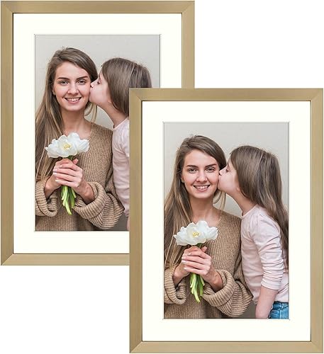 Frametory, Marcos de aluminio de 5 x 7 pulgadas con paspartú marfil para fotosfotos de 4 x 6 pulgadas, cristal real, retratopaisaje, formatos