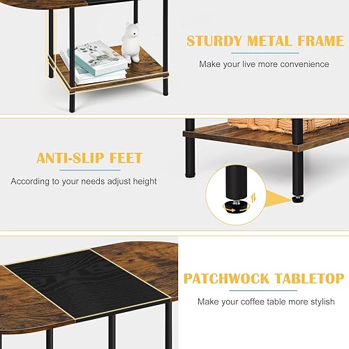 Miniatura 4 de OYEAL Mesa de centro redonda pequeña para sala de estar, mesa central ovalada con 2 capas de almacenamiento y estante de apertura para exhibición,